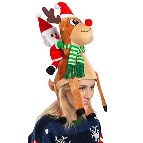 JOYIN Weihnachten Rentiermütze Santa reitet Rentier für süße und festliche Weihnachtsfeier Dress Up Feiern Dekorationen, Kostüm Zubehör Braun von JOYIN