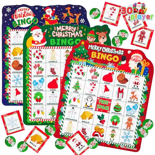 JOYIN Weihnachts-Bingo-Kartenspiel für 30 Spieler, 3 Farben, Bingo-Karten für Kinder für Aktivitäten in der Schule, Familie Klassenzimmer Winter-Bingo für Weihnachtspartys Partyspiele für Erwachsene JOYIN Weihnachts-Bingo-Kartenspiel für 30 Spieler, 3 Farben, Bingo-Karten für Kinder für Aktivitäten in der Schule, Familie Klassenzimmer Winter-Bingo für Weihnachtspartys Partyspiele für Erwachsene von JOYIN