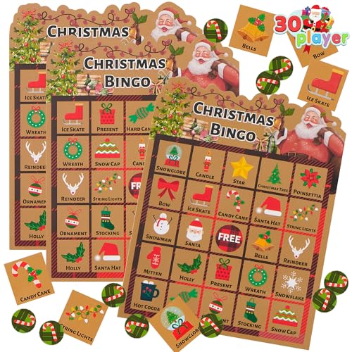 JOYIN Weihnachts-Bingospiel für Kinder mit 30 Spielern, Weihnachts-Winter-Bingokarten im Kraft-Design für Aktivitäten im Klassenzimmer, Familie und große Gruppen, Weihnachtsparty Zubehör JOYIN Weihnachts-Bingospiel für Kinder mit 30 Spielern, Weihnachts-Winter-Bingokarten im Kraft-Design für Aktivitäten im Klassenzimmer, Familie und große Gruppen, Weihnachtsparty Zubehör von JOYIN