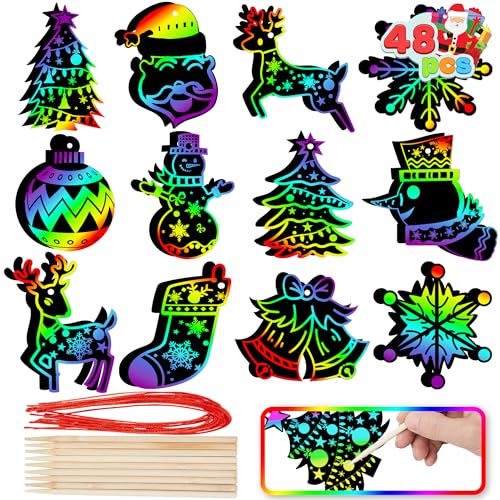 JOYIN Spooktacular Creations Regenbogen Farbe Kratzer Weihnachtsschmuck, 72 Stück Bastelset Kratzbilder Spielzeug für Kinder, Inklusive Schneemann, Schneeflocken, Weihnachtsbaum und Rentier JOYIN Spooktacular Creations Regenbogen Farbe Kratzer Weihnachtsschmuck, 72 Stück Bastelset Kratzbilder Spielzeug für Kinder, Inklusive Schneemann, Schneeflocken, Weihnachtsbaum und Rentier von JOYIN