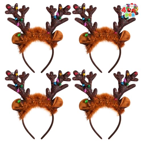JOYIN Weihnachts-Stirnbänder mit Rentier-Motiv, Weihnachts-Stirnbänder für Weihnachtszubehör und Feiertagsfeiern, 4 Stück (Einheitsgröße) von JOYIN