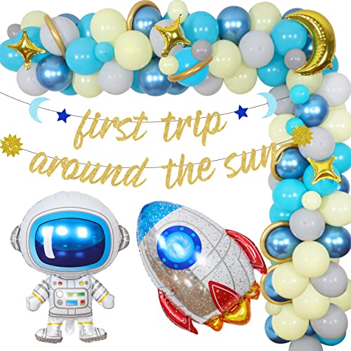 Outer Space Birthday Party Decorations, Space Balloon Girlande Arch Kit, First Trip Around The Sun Banner Spaceman Rocket Foil Balloons for Boys Girls Outer Space 1st Birthday Party Supplies von JOYMEMO