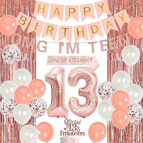 JOYMEMO 13. Geburtstag deko Roségold für Mädchen, Offizielle Teenager Geburtstag Dekorationen, Offiziellen Teenager Happy Birthday Banner Schärpe Nummer 13 Folienballons JOYMEMO 13. Geburtstag deko Roségold für Mädchen, Offizielle Teenager Geburtstag Dekorationen, Offiziellen Teenager Happy Birthday Banner Schärpe Nummer 13 Folienballons von JOYMEMO
