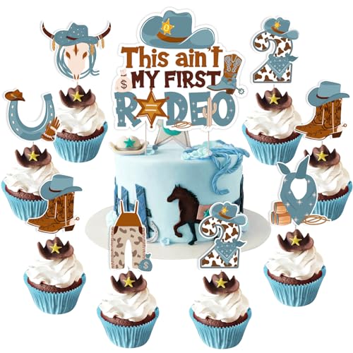 JOYMEMO 25 Pieces My 2nd Rodeo Birthday Cake Decorations for Boy - This Ain't My First Rodeo Cake Topper mit Cowboy Birthday Cupcake Toppers, Retro Blue Brown Western Cowboy Birthday Party Supplies JOYMEMO 25 Pieces My 2nd Rodeo Birthday Cake Decorations for Boy - This Ain't My First Rodeo Cake Topper mit Cowboy Birthday Cupcake Toppers, Retro Blue Brown Western Cowboy Birthday Party Supplies von JOYMEMO
