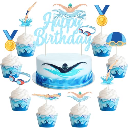 JOYMEMO 25 Stück Swim Party Cake Decorations – Swimming Happy Birthday Cake Topper mit Cupcake Toppers Doppelseitig bedruckt für Swim Pool Theme Geburtstag Party Supplies JOYMEMO 25 Stück Swim Party Cake Decorations – Swimming Happy Birthday Cake Topper mit Cupcake Toppers Doppelseitig bedruckt für Swim Pool Theme Geburtstag Party Supplies von JOYMEMO