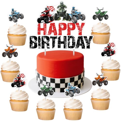 JOYMEMO 25 Stück bunte Vierrad-Happy Birthday-Kuchendekorationen, Off-Road-Auto-Geburtstagstortenaufsatz mit Cupcake-Aufsätzen, doppelseitiges Sport-Renn-Motto-Partyzubehör JOYMEMO 25 Stück bunte Vierrad-Happy Birthday-Kuchendekorationen, Off-Road-Auto-Geburtstagstortenaufsatz mit Cupcake-Aufsätzen, doppelseitiges Sport-Renn-Motto-Partyzubehör von JOYMEMO