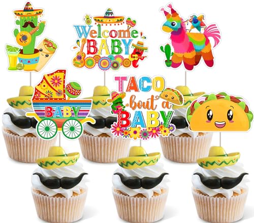 JOYMEMO 36 Pcs Taco Bout a Baby Cupcake Toppers - Mexican Fiesta Baby Dusche Dekorationen, doppelseitiges Papier Taco Bout a Baby Kuchen Dekor für Schwangerschaft Feier Neugeborenen Party von JOYMEMO