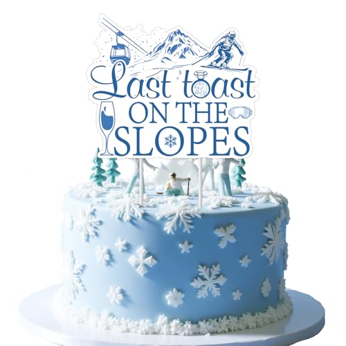 JOYMEMO Blue Last Toast On The Pistes Bachelorette Party Cake Topper - Ski Bridal Shower Decorations, Double Sided Skiing Table Toppers for Wedding Winter Snow Theme Party von JOYMEMO