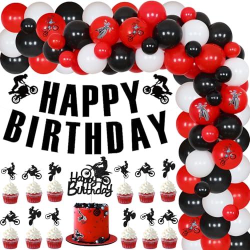 JOYMEMO Dirt Bike Geburtstag Dekorationen für Jungen - rot schwarz Ballon Girlande Bogen Kit mit alles Gute zum Geburtstag Banner Kuchen Topper, karierten Folienballons für Motocross Thema Party JOYMEMO Dirt Bike Geburtstag Dekorationen für Jungen - rot schwarz Ballon Girlande Bogen Kit mit alles Gute zum Geburtstag Banner Kuchen Topper, karierten Folienballons für Motocross Thema Party von JOYMEMO