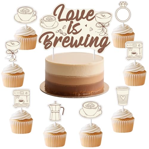 JOYMEMO Kuchendekoration für Männer und Frauen, Motiv: "Love Is Brewing", Cupcake-Topper für Junggesellinnenabschied, Verlobung, Hochzeit, zukünftige Braut, 25 Stück von JOYMEMO