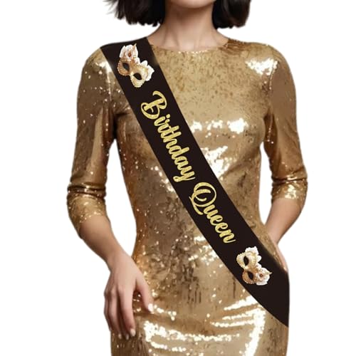 JOYMEMO Maskerade Geburtstag Schärpe Schwarz Gold - Geburtstag Königin Schärpe Geburtstag Dekorationen für Frauen, Maskerade Ball Mardi Gras Party Supplies JOYMEMO Maskerade Geburtstag Schärpe Schwarz Gold - Geburtstag Königin Schärpe Geburtstag Dekorationen für Frauen, Maskerade Ball Mardi Gras Party Supplies von JOYMEMO