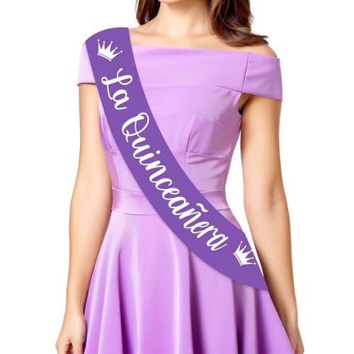 JOYMEMO Quinceanera Schärpe zum 15. Geburtstag für süßes Mädchen – Lila La Quinceañera Schärpe Blumenkrone Prinzessin Dekorationen, Mis Quitte 15. Partyzubehör JOYMEMO Quinceanera Schärpe zum 15. Geburtstag für süßes Mädchen – Lila La Quinceañera Schärpe Blumenkrone Prinzessin Dekorationen, Mis Quitte 15. Partyzubehör von JOYMEMO