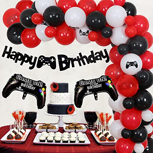 JOYMEMO Videospiel Geburtstag Party Supplies für Jungen Rot Schwarz Ballon Girlande Bogen Kit mit Gamer Controller Ballons für Gamer Spiel auf Ebene Up Geburtstagsdekorationen von JOYMEMO