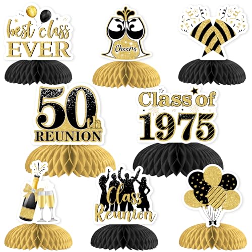 JOYMEMO Waben-Tafelaufsätze für 50-jährige Klassentreffen, Schwarz und Gold, 50. Schulklassentreffen, Dekoration, Tischdekoration, doppelseitig, für Klasse 1975 High School Reunion Welcome Back Party, JOYMEMO Waben-Tafelaufsätze für 50-jährige Klassentreffen, Schwarz und Gold, 50. Schulklassentreffen, Dekoration, Tischdekoration, doppelseitig, für Klasse 1975 High School Reunion Welcome Back Party, von JOYMEMO