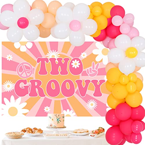 Two Groovy Birthday Decorations Girl - Hippie Boho Groovy Photography Backdrop Hot Pink Daisy Flower Balloon Garland Arch Kit, Pastel Colorful Balloons for Groovy Retro 2nd Birthday Party Supplies Two Groovy Birthday Decorations Girl - Hippie Boho Groovy Photography Backdrop Hot Pink Daisy Flower Balloon Garland Arch Kit, Pastel Colorful Balloons for Groovy Retro 2nd Birthday Party Supplies von JOYMEMO