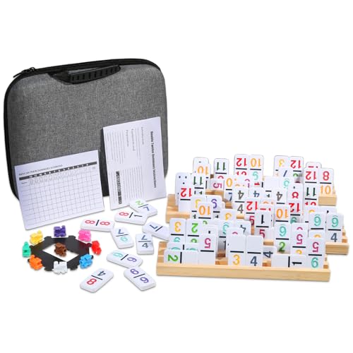 JOYOUSLIFE Dominosteine mit mexikanischen Zugzahlen mit 4 Holztabletts, Farbe Doppel 12 numerisches Dominen-Set für Erwachsene und Familie, klassisches 91 Fliesen, Karton, Grame mit Aluminiumkoffer von JOYOUSLIFE