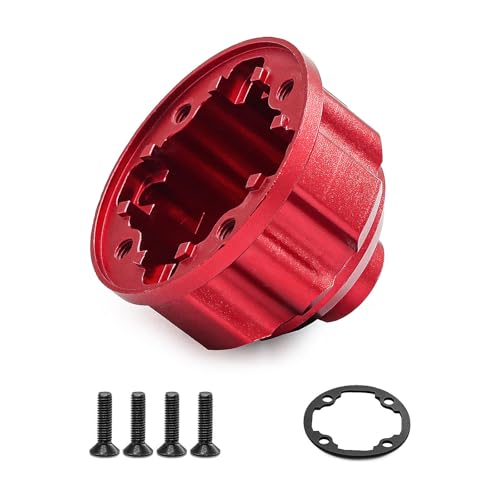 JOSYOG Aluminium-Differentialträger für TRAXXAS 1/8 6S MAXX SLASH-102076-4 RC Front/Hinten Universal-Metallgehäuse Getriebe Differentialabdeckung Gehäuse (rot) von JOYSOG
