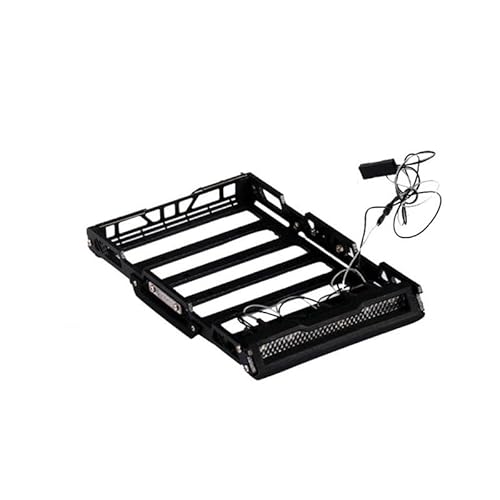 JOYSOG RC Auto Dachträger für Traxxas 1/18 1/24 TRX4M Bronco D110 FMS scx24 Metall Dachträger Gepäckträger Tray mit Licht (schwarz) von JOYSOG