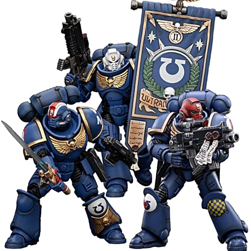 JOYTOY Warhammer 40k 1/18 Actionfigur Ultramarines Helden des Kapitels Castor Erastus Posca Set mit 3 Figuren, Sammlerstück, Spielzeug für Kinder ab 15 Jahren und Erwachsene von JOYTOY