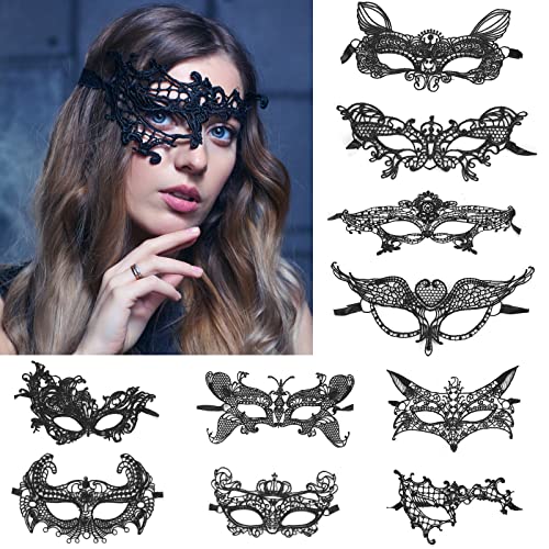 JOYUE 10 Stück Damen Spitze Maske Venezianische Masken Sexy Lace Maskerade Maske Spitzenmaske Augenmaske für Halloween Karneval Kostüm Party Maskenball Cosplay von JOYUE