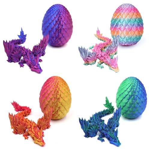 JOYVOVO 4 Stücke 3D Gedrucktes Drachenei mit Drache, Geheimnisvolle Realistische Drachen Figuren, Ewegliche Gelenke Kristall Drachen Deko Schreibtischspielzeug, Drachen Spielzeug für Easter Dekoration von JOYVOVO