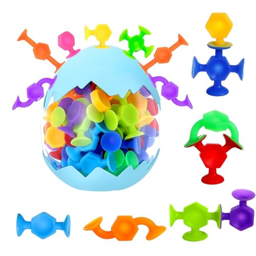 JOYVOVO 48Pcs Badespielzeug für Kinder ab 3 Jahren, Saugnapf Spielzeug, Sucker Toys Darts, mit Dinosauriereier Aufbewahrungs, Badewannen Reise Spielzeug Autismus Sensorik Spielzeug für Jungen Mädchen von JOYVOVO