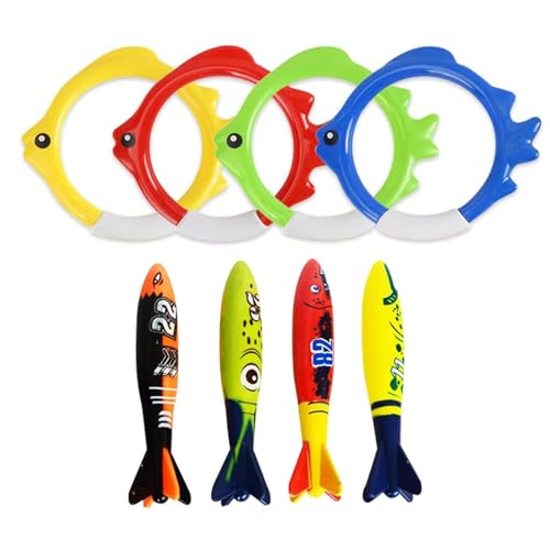 JOYVOVO 8 Stück Tauchspielzeug, Tauchringe für Kinder ab 4-12, Bunte Pool-Ringe für Kinder, Tauchring Spielzeug Torpedo Wasserspielzeug Set, Sommer Poolparty Geschenk für Jungen und Mädchen JOYVOVO 8 Stück Tauchspielzeug, Tauchringe für Kinder ab 4-12, Bunte Pool-Ringe für Kinder, Tauchring Spielzeug Torpedo Wasserspielzeug Set, Sommer Poolparty Geschenk für Jungen und Mädchen von JOYVOVO