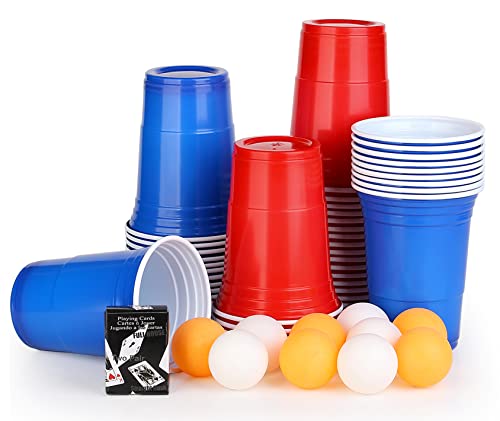 JOYZYAIYY Beer Pong Becher Set,Bierpong Becher,50 Beerpong Becher +10 Bällen,473ml Beerpongbecher mit Bällen,Partybecher 25 Rot + 25 Blau 16.6oZ Cups,mehrwegbecher Für Party Trinkspiele Game - Groß JOYZYAIYY Beer Pong Becher Set,Bierpong Becher,50 Beerpong Becher +10 Bällen,473ml Beerpongbecher mit Bällen,Partybecher 25 Rot + 25 Blau 16.6oZ Cups,mehrwegbecher Für Party Trinkspiele Game - Groß von JOYZYAIYY
