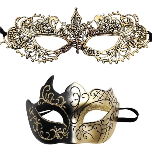 JOZMMZEOOA 2 Stück Maskerade-Masken für Damen und Herren, Maskerade-Masken für Paare, venezianische Party, Halbgesichtsmaske, Karnevalsmaske für Cosplay, Kostüm, Maske JOZMMZEOOA 2 Stück Maskerade-Masken für Damen und Herren, Maskerade-Masken für Paare, venezianische Party, Halbgesichtsmaske, Karnevalsmaske für Cosplay, Kostüm, Maske von JOZMMZEOOA