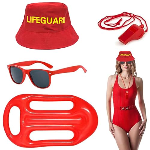 JOZMMZEOOA 4 Stücke Baywatch Faschingskostüme,Baywatch Kostüm Rettungsschwimmer Kostüm Set Enthalten Lifeguard Visor Cap Sonnenbrille Sportpfeifen Boje Rettungsring,für Fasching Karneval (A) JOZMMZEOOA 4 Stücke Baywatch Faschingskostüme,Baywatch Kostüm Rettungsschwimmer Kostüm Set Enthalten Lifeguard Visor Cap Sonnenbrille Sportpfeifen Boje Rettungsring,für Fasching Karneval (A) von JOZMMZEOOA