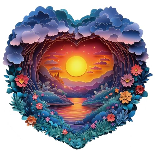 200-teiliges Herzklopfen-Sonnenuntergang-Puzzle - Unregelmäßige Form, Leuchtende Farben, Massiver Holzbau, Feinmotorik-Entwicklung, Kreatives Kunstdekoration 200-teiliges Herzklopfen-Sonnenuntergang-Puzzle - Unregelmäßige Form, Leuchtende Farben, Massiver Holzbau, Feinmotorik-Entwicklung, Kreatives Kunstdekoration von JOZYSH