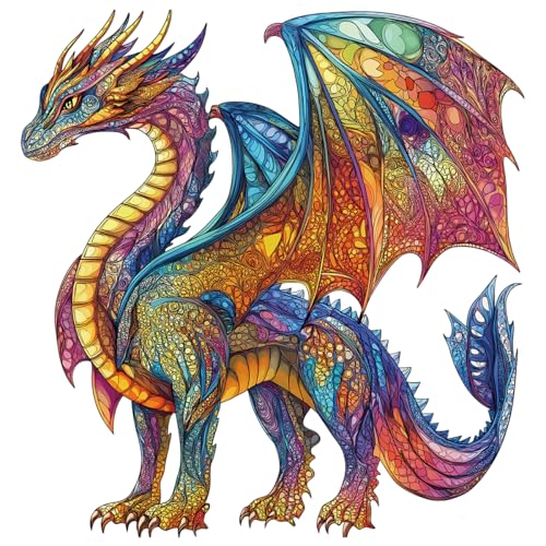 Holzpuzzle für Erwachsene (200 Teile, 30 x 30 cm) Drachen-Holzpuzzle für Erwachsene, einzigartiges Tierpuzzle aus Holz, Familienspiel und Geburtstagsgeschenk für Freunde, Familienspiel von JOZYSH