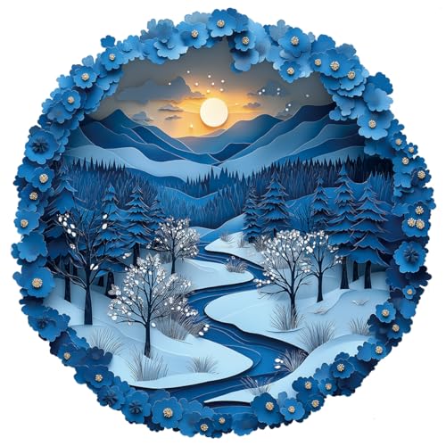 Winterlandschaft Holz-Puzzle - Einzigartige, unregelmäßige Puzzleform mit schneebedecktem Wald und mondlichtem Fluss, perfekt für Weihnachtsfeiern, Gehirnübung und lustige Geschenkideen Winterlandschaft Holz-Puzzle - Einzigartige, unregelmäßige Puzzleform mit schneebedecktem Wald und mondlichtem Fluss, perfekt für Weihnachtsfeiern, Gehirnübung und lustige Geschenkideen von JOZYSH