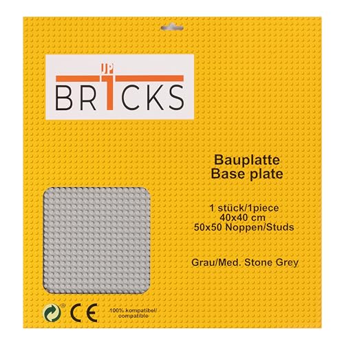 JP BR1CKS Bauplatte, 50x50 (40 x 40 cm), 1er Set/ 1 Platte, Kompatibel mit Allen führenden Marken ideal zum erbauen von Städten oder Landschaften (grau) von JP BR1CKS