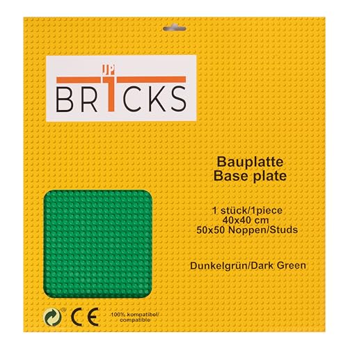 JP BR1CKS Bauplatte, 50x50 (40 x 40 cm), 1er Set/ 1 Platte, Kompatibel mit Allen führenden Marken ideal zum erbauen von Städten oder Landschaften (grün) von JP BR1CKS
