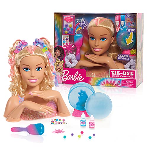 Barbie Blond Batik Frisierkopf Deluxe 30cm mit 22 Zubehörteilen für Styling-Spaß, ab 3 Jahren, Just Play von JP Barbie