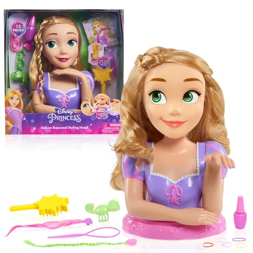 JP Disney Styling JPL87360 Frisierkopf, 13-teilig Disney Princess Styling Heads Deluxe Rapunzel, merhfarbig, 17.8 x 32.4 x 34.3 cm von Disney