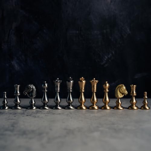 Italfama 32-teiliges Schachset – Schachfiguren aus massivem Messing, orientalisches Luxus-Set, Königshöhe 7,5 cm von JP GAMES LTD