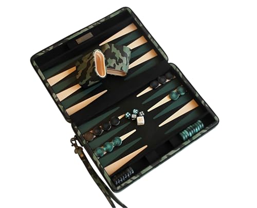 Italfama Backgammon-Tragetasche aus Kunstleder, Camouflage, Reiseetui für 2 Spieler, hergestellt in Italien von Italfama, geschlossen, 28 cm, ab 14 Jahren von JP GAMES LTD