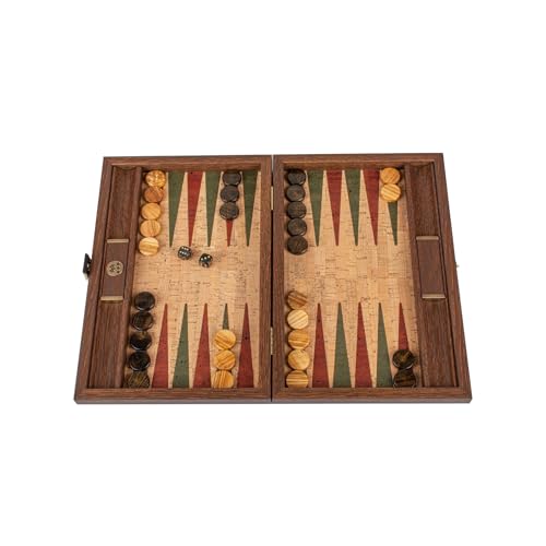 Luxus Manopoulos Backgammon-Set aus Naturkork, Olivenholz-Checkers – Premium-Set, handgefertigt in Griechenland von Experten (30 x 17 cm geschlossen), Erwachsene ab 14 Jahren von JP GAMES LTD