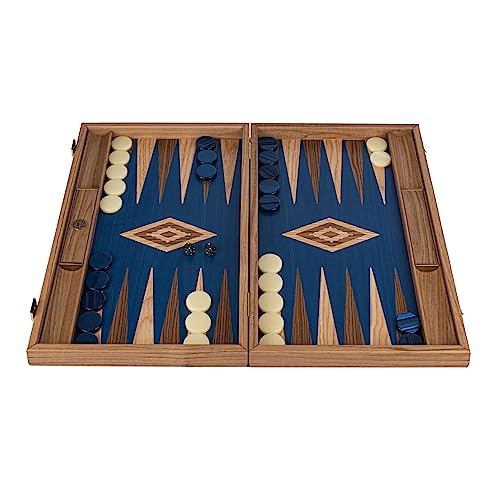 Luxus Manopoulos Backgammon-Set aus Walnuss und blauer Eiche, Perlmutt - Premium Set, handgefertigt in Griechenland von Experten von JP GAMES LTD