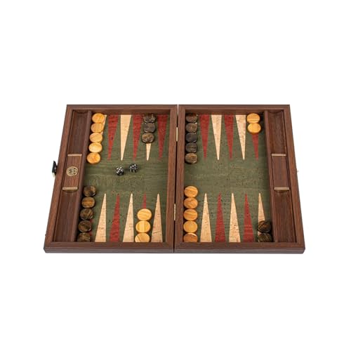 Luxus Manopoulos Backgammon-Set aus natürlichem grünem Kork, Olivenholz-Checkers – Premium-Set, handgefertigt in Griechenland von Experten (30 x 17 cm geschlossen), Erwachsene ab 14 Jahren von JP GAMES LTD