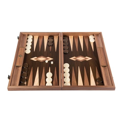 Luxus Manopoulos Handgefertigtes Walnussholz-Naturbaumstamm-Backgammon-Set, Perlmutt-Stacheln, Premium-Set, handgefertigt in Griechenland von Experten, Erwachsene ab 14 Jahren von JP GAMES LTD