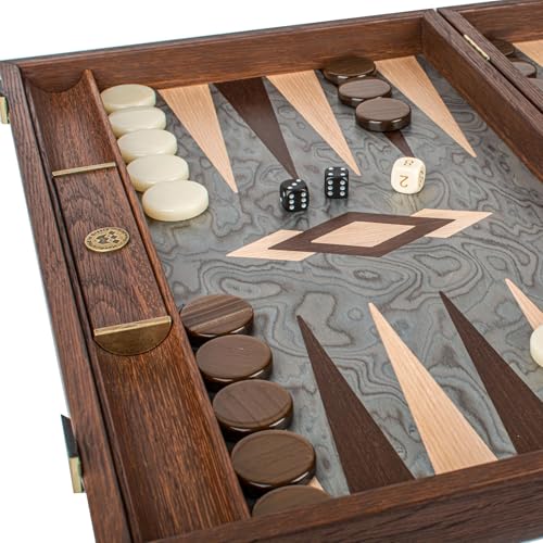 Luxus Manopoulos Pearly Grey Vavona Backgammon-Set, Perlmutt Checkers - Premium-Set, handgefertigt in Griechenland von Experten, Erwachsene ab 14 Jahren von JP GAMES LTD