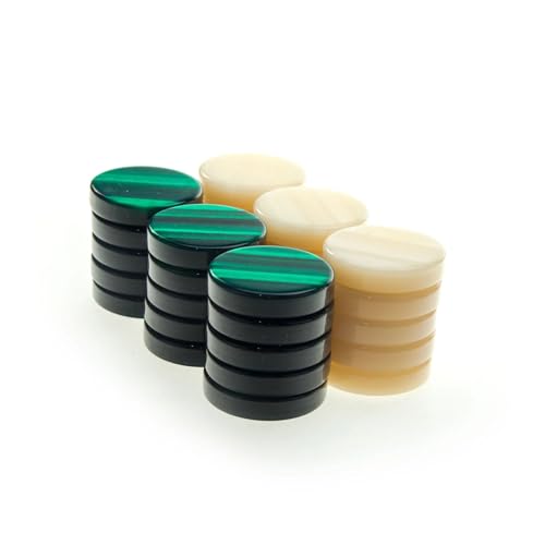 Luxus Manopoulos Perlmutt Backgammon-Steine – Set mit 30 grünen und elfenbeinfarbenen weißen – Premium-Set handgefertigt in Griechenland von Experten, 36 mm – Erwachsene, ab 14 Jahren von JP GAMES LTD
