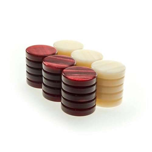 Luxus Manopoulos Perlmutt Backgammon-Steine – Set mit 30 roten und elfenbeinfarbenen weißen – Premium-Set handgefertigt in Griechenland von Experten, 36 mm – Erwachsene, ab 14 Jahren von JP GAMES LTD