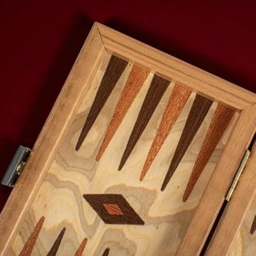 Manopoulos Backgammon-Set, Oliven-Wurzelholz, 20 cm, Reisegröße, hergestellt in Griechenland, Walnussfurnier, Erwachsene ab 14 Jahren von JP GAMES LTD