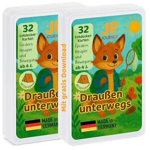 Entdeckerkarten für Kinder ab 4 Jahren – Doppelpack – 2 x 32 Outdoor-Aufgaben zum Forschen & Entdecken in Wald, Park & Garten I Natur-Spiel für Mädchen & Jungen I Lernspiel & Geschenk I Reiseformat von JP Journey