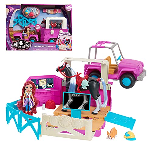 Winner's Stable, Mobile Tierarztzentrum, 22-teilig, enthält Auto, Tierarztanhänger, Gelenkpferd, Puppe und Zubehör, Spielzeug für Kinder ab 3 Jahren, WNN03000 von JP Winner's Stable
