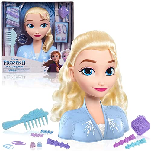 JP Disney FRND2000 Styling Frozen 2 Elsa, Basic Hair Styling Head, 17 Hair Accessories Included, Toy for Children from 3 Years of Age ,Black von Famosa